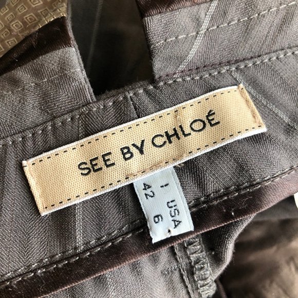 See By Chloe Brown Pinstripe Cropped Trousers - Picture 6 of 9